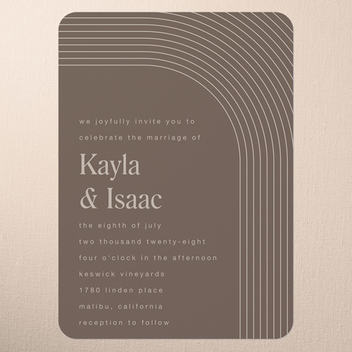 Round Bands Wedding Invitation, Brown, 5x7 Flat, Pearl Shimmer Cardstock, Rounded