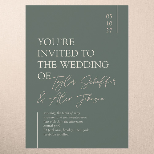 Divine Details Wedding Invitation, Green, none, 5x7 Flat, Matte, Signature Smooth Cardstock, Square, White
