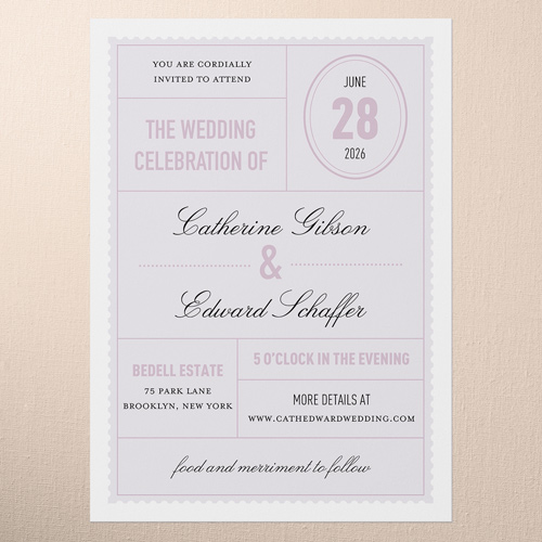 Letters Of Love Wedding Invitation, Purple, 5x7 Flat, Pearl Shimmer Cardstock, Square