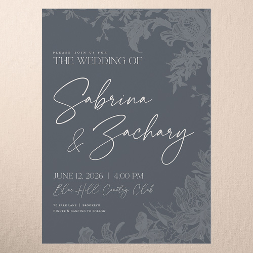 Lace Shadow Wedding Invitation, Gray, 5x7 Flat, Pearl Shimmer Cardstock, Square