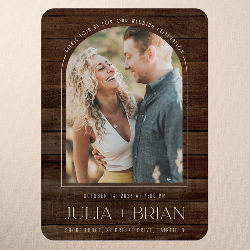 Timber Ties Wedding Invitation, Brown, 5x7 Flat, 100% Recycled Cardstock , Rounded, Brown