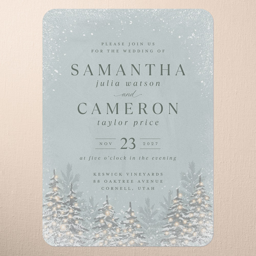 Snowy Wonderland Wedding Invitation, Green, 5x7 Flat, Standard Smooth Cardstock, Rounded