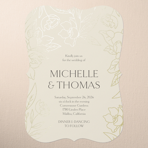 Floral Fantasy Wedding Invitation, Beige, Gold Foil, 5x7 Flat, Matte, Signature Smooth Cardstock, Bracket
