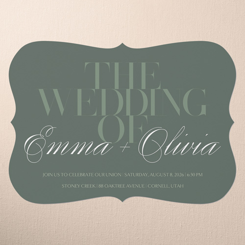 Serene Simplicity Wedding Invitation, Green, 5x7 Flat, Pearl Shimmer Cardstock, Bracket, White