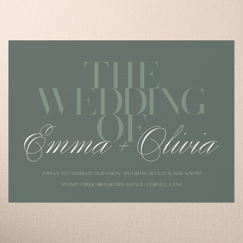 Serene Simplicity Wedding Invitation, Green, 5x7 Flat, Standard Smooth Cardstock, Square