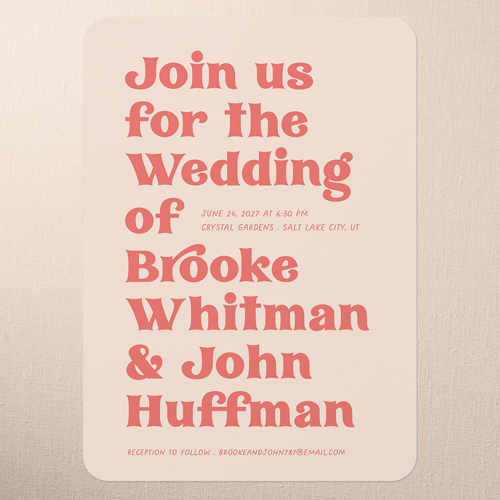 Enchanting Vows Wedding Invitation, Pink, 5x7 Flat, Pearl Shimmer Cardstock, Rounded