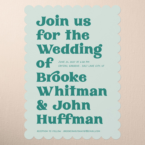 Enchanting Vows Wedding Invitation, Green, 5x7 Flat, Pearl Shimmer Cardstock, Scallop