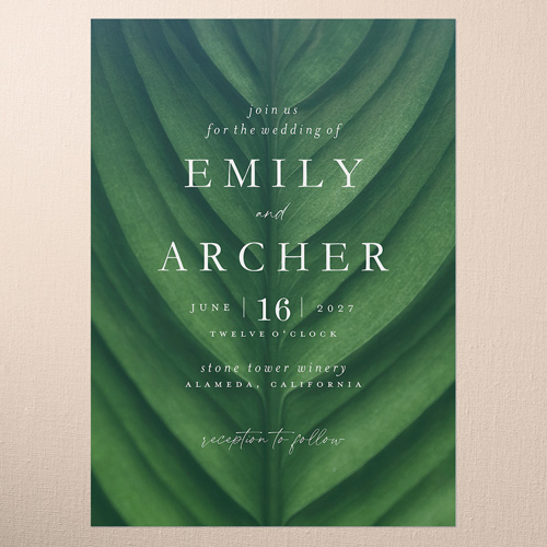 Leafy Lush Wedding Invitation, Green, 5x7 Flat, Pearl Shimmer Cardstock, Square, Dark Green