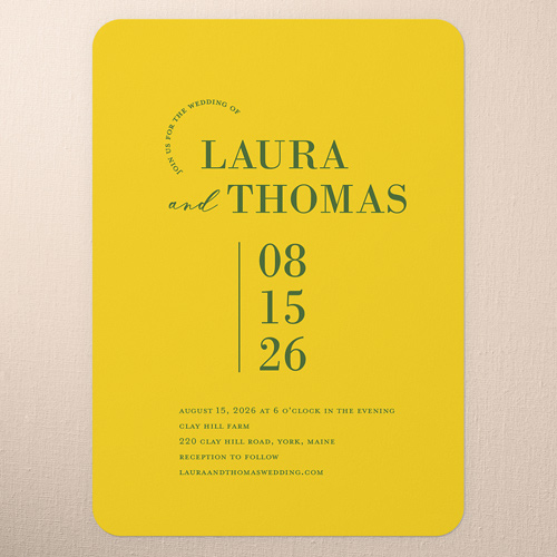 Adorned Accent Wedding Invitation, Yellow, none, 5x7 Flat, Standard Smooth Cardstock, Rounded