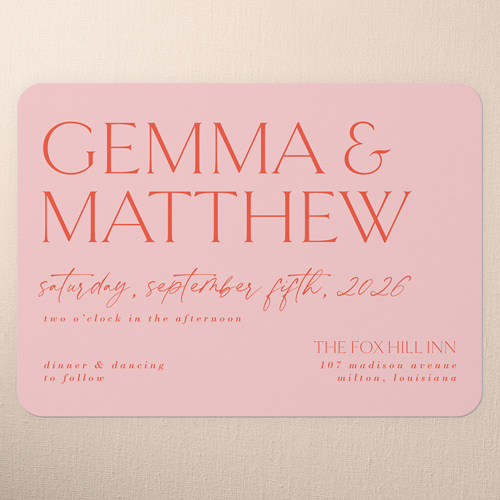Editable Edition Wedding Invitation, Red, 5x7 Flat, Write Your Own, Matte, Signature Smooth Cardstock, Rounded, Soft Pink