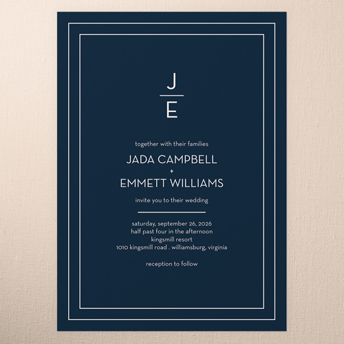 Simple Silhouette Wedding Invitation, Blue, 5x7 Flat, Matte, Signature Smooth Cardstock, Square, Midnight