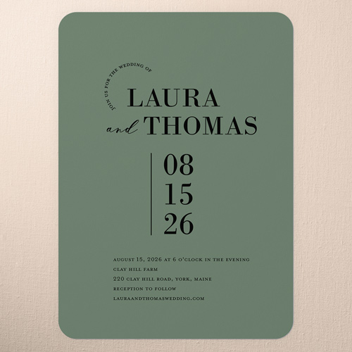Adorned Accent Wedding Invitation, Green, none, 5x7 Flat, 100% Recycled Cardstock , Rounded, Rosemary