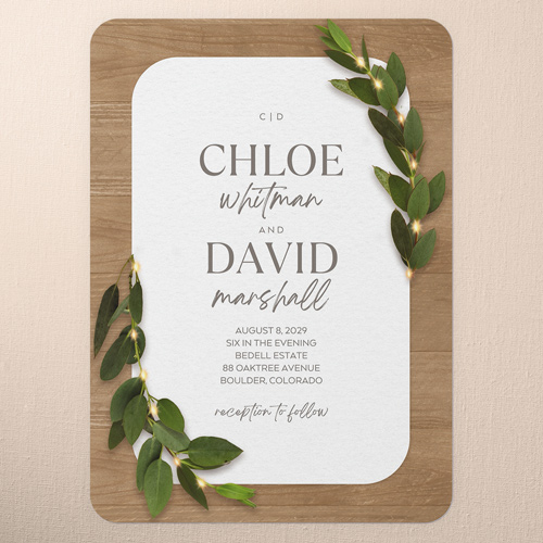 Illuminated Leaves Wedding Invitation, Beige, 5x7 Flat, 100% Recycled Cardstock , Rounded, Latte