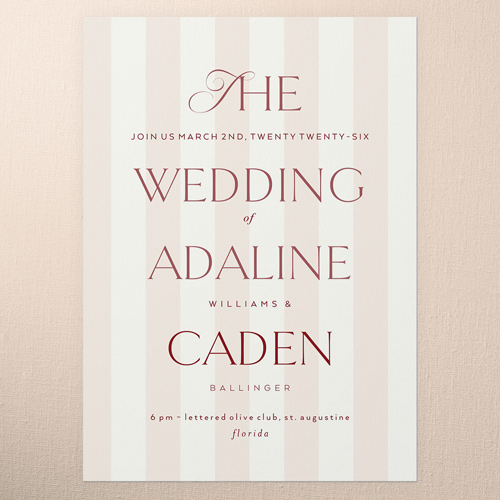Sunlit Stripes Wedding Invitation, Red, 5x7 Flat, Matte, Signature Smooth Cardstock, Square, Velvet