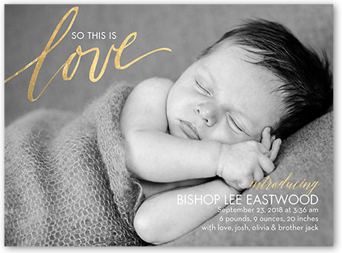 This is Love Birth Announcement, White, Matte, Signature Smooth Cardstock, Square