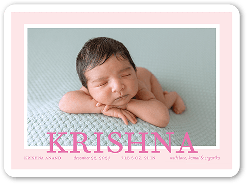 Bright Frame Birth Announcement, Pink, 6x8 Flat, 100% Recycled Cardstock , Rounded, Magnolia