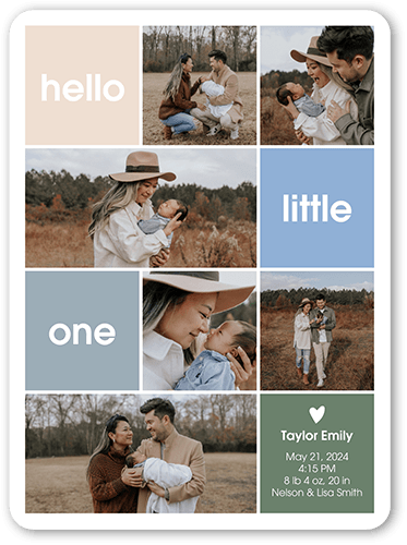 Happy Little Grid Birth Announcement, Blue, 6x8 Flat, Write Your Own Greeting, Signature Smooth Cardstock, Rounded