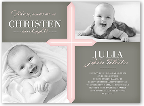 Glorious Cross Girl Baptism Invitation, Pink, 100% Recycled Cardstock ?, Square