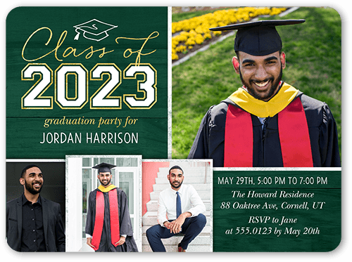 Simple Cap Gallery Graduation Invitation, none, Green, 6x8, Pearl Shimmer Cardstock, Rounded