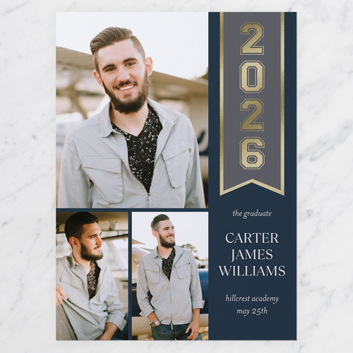 Banner Year Graduation Announcement, Blue, 6x8 Flat, Signature Smooth Cardstock, Square, Indigo