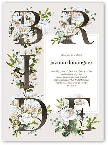Bouquet Bride Bridal Shower Invitation, Beige, 6x8 Flat, 100% Recycled Cardstock , Square, Pearl