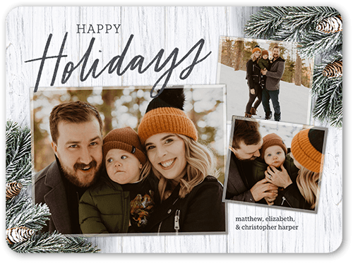 Frosted Pine Holiday Card, White, 6x8 Flat, Holiday, 100% Recycled Cardstock , Rounded