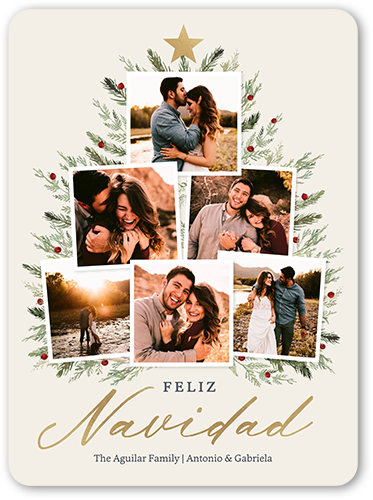 Decorated With Memories Holiday Card, Beige, 6x8 Flat, Feliz Navidad, 100% Recycled Cardstock , Rounded
