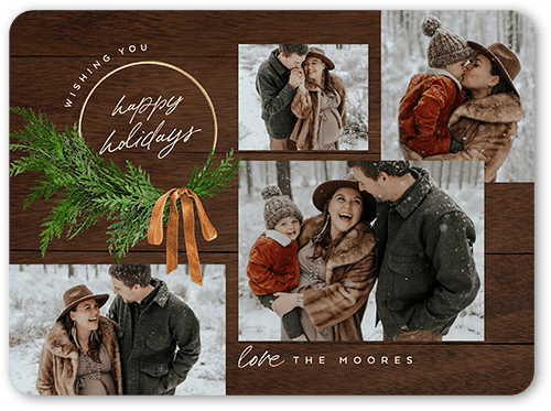 Handwritten Wreath Holiday Card, Brown, 6x8 Flat, Holiday, 100% Recycled Cardstock , Rounded, Chocolate