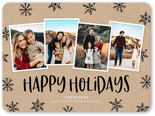 Snowflake Photo Collage Holiday Card, Beige, 6x8 Flat, Holiday, Signature Smooth Cardstock, Rounded
