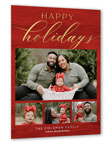 Rustic Festive Moments Holiday Card, Red, Gold Foil, 6x8 Flat, Holiday, Signature Smooth Cardstock, Square, Red