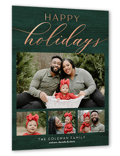 Rustic Festive Moments Holiday Card, Green, Rose Gold Foil, 6x8 Flat, Holiday, Luxe Double-Thick Cardstock, Square, Green
