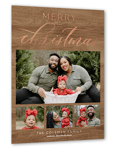 Rustic Festive Moments Holiday Card, Beige, Rose Gold Foil, 6x8 Flat, Christmas, Signature Smooth Cardstock, Square, Tan
