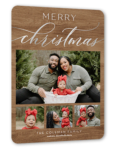 Rustic Festive Moments Holiday Card, Silver Foil, Beige, 6x8 Flat, Christmas, Signature Smooth Cardstock, Rounded, Tan