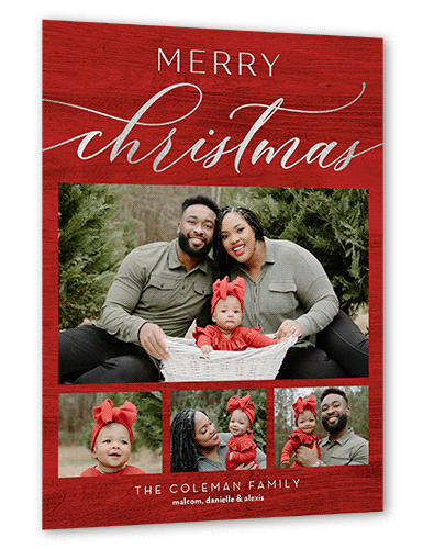 Rustic Festive Moments Holiday Card, Red, Silver Foil, 6x8 Flat, Christmas, Signature Smooth Cardstock, Square, Red