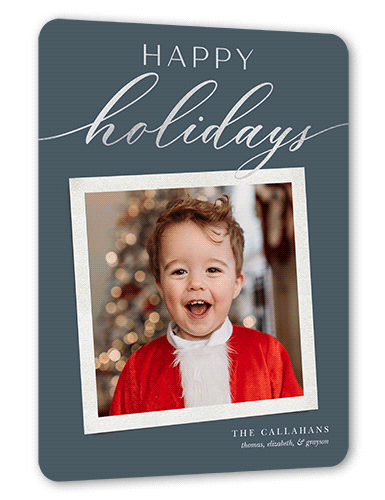 Traditional Festive Foil Holiday Card, Blue, Silver Foil, 6x8 Flat, Holiday, Matte, Signature Smooth Cardstock, Rounded