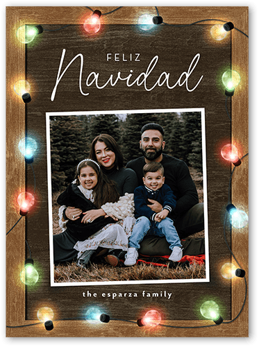 Colorful Bulb Lights Holiday Card, Brown, 6x8 Flat, Feliz Navidad, 100% Recycled Cardstock , Square, Brown