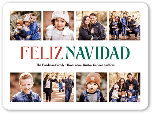 Nouveau Collage Holiday Card, White, 6x8, Feliz Navidad, Matte, Signature Smooth Cardstock, Rounded