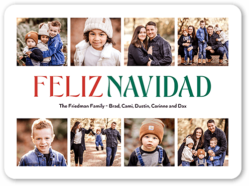 Nouveau Collage Holiday Card, White, 6x8 Flat, Feliz Navidad, 100% Recycled Cardstock , Rounded, White