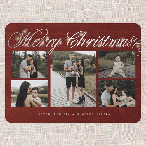 Illuminating Type Holiday Card, Red, Silver Foil, 6x8 Flat, Christmas, Signature Smooth Cardstock, Rounded, Red