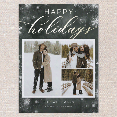 Stunning Snowfall Holiday Card, Green, Gold Foil, 6x8 Flat, Holiday, Signature Smooth Cardstock, Square, Green