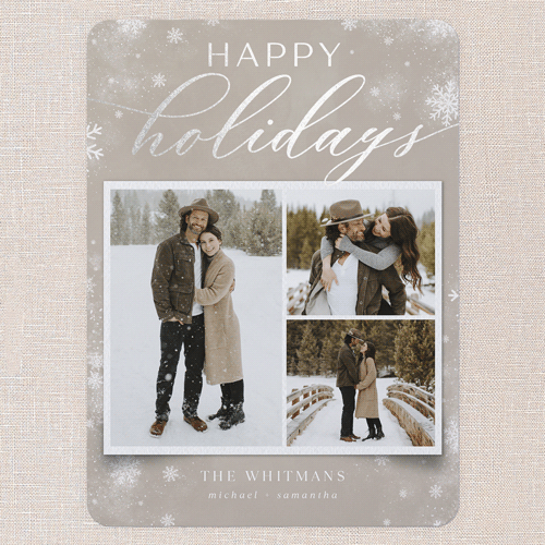 Stunning Snowfall Holiday Card, Silver Foil, Beige, 6x8 Flat, Holiday, Signature Smooth Cardstock, Rounded, Sandstone