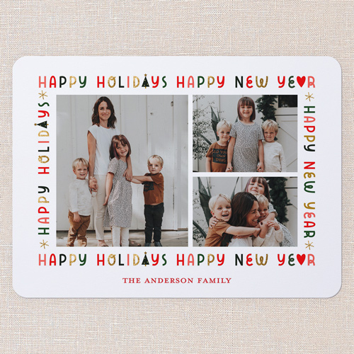 Multi Wrapped Holiday Card, White, 6x8 Flat, Holiday, Pearl Shimmer Cardstock, Rounded, White