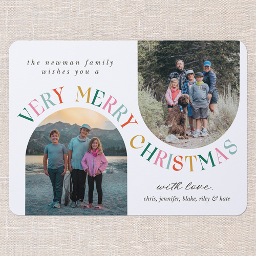 Wavy Pairing Holiday Card, White, 6x8 Flat, Christmas, Pearl Shimmer Cardstock, Rounded, White