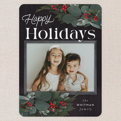 Framed Evergreen Holiday Card, Black, 6x8 Flat, Holiday, Signature Smooth Cardstock, Rounded, Black