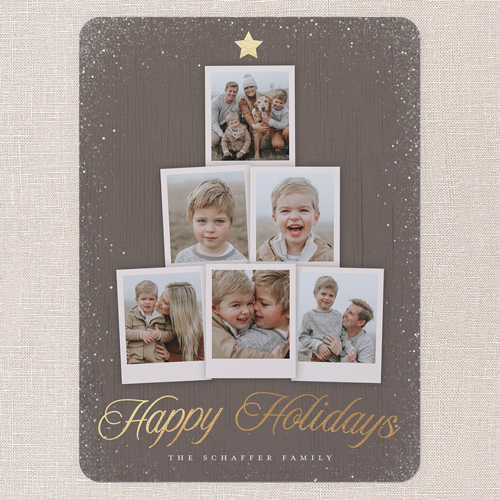 Snapshot Tree Holiday Card, Brown, 6x8 Flat, Christmas, Pearl Shimmer Cardstock, Rounded, Volcano