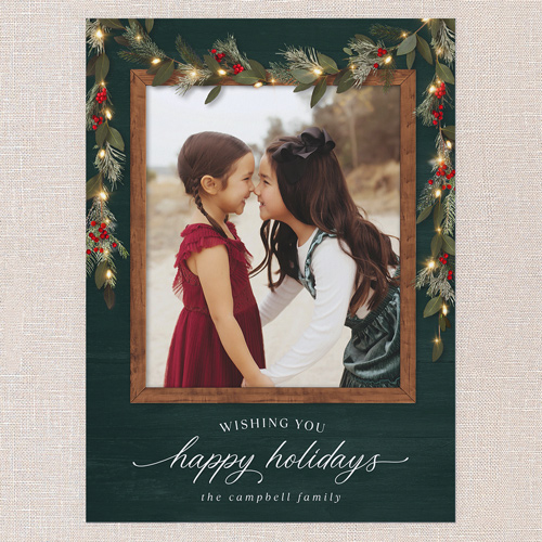 Gorgeous Frosty Garland Holiday Card, none, Green, 6x8 Flat, Holiday, Pearl Shimmer Cardstock, Square, Pine Grove