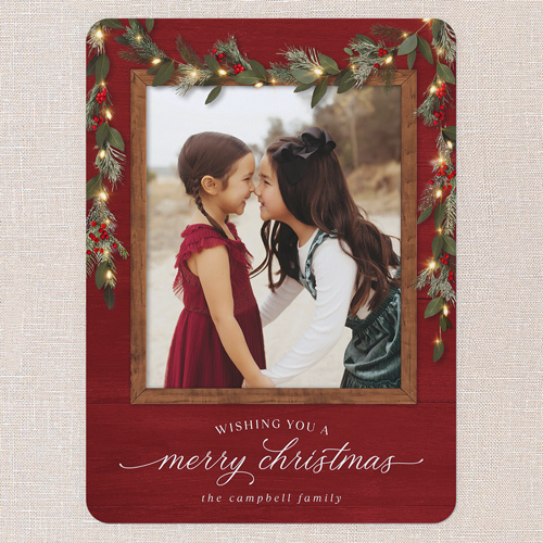 Gorgeous Frosty Garland Holiday Card, Red, none, 6x8 Flat, Christmas, Pearl Shimmer Cardstock, Rounded, Radish