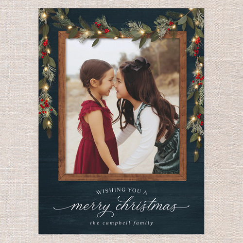 Gorgeous Frosty Garland Holiday Card, Blue, none, 6x8 Flat, Christmas, 100% Recycled Cardstock , Square, Slate Blue