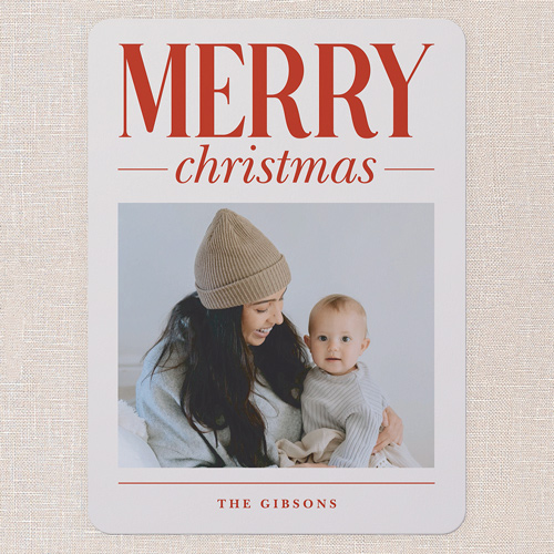 Large Impression Holiday Card, Red, 6x8 Flat, Christmas, Pearl Shimmer Cardstock, Rounded, Red