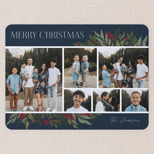 Botanicals Gallery Holiday Card, Blue, 6x8 Flat, Christmas, Pearl Shimmer Cardstock, Rounded, Cobalt